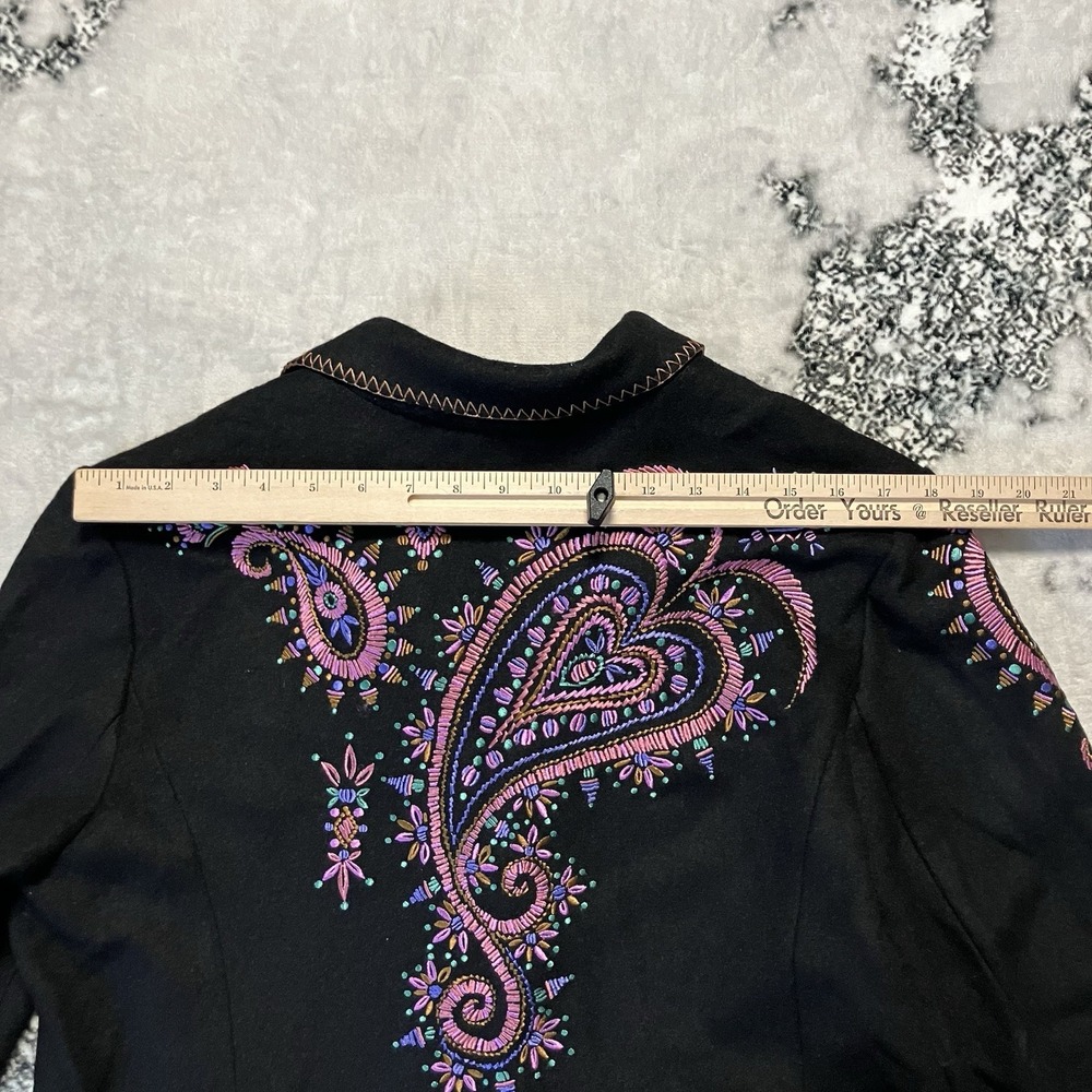 Vtg Bob‎ Mackie Wearable Art Blazer Womens Sz L Black Multi Paisley Embroidery - Picture 4 of 8